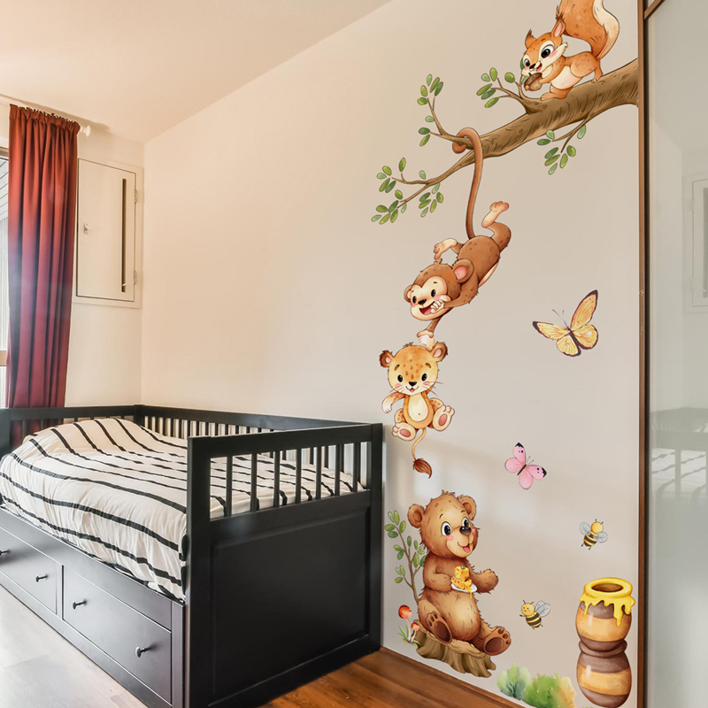 Kids Educational Poster - Ramas de animales lindo mono mariposa